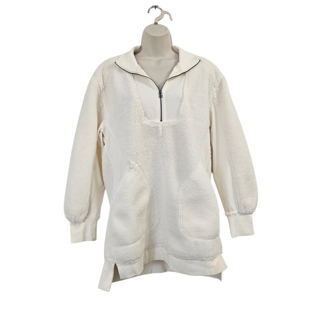 DAILY PRACTICE ANTHRO Sherpa Half-Zip Sweatshirt in Ivory Comb Size S NWT